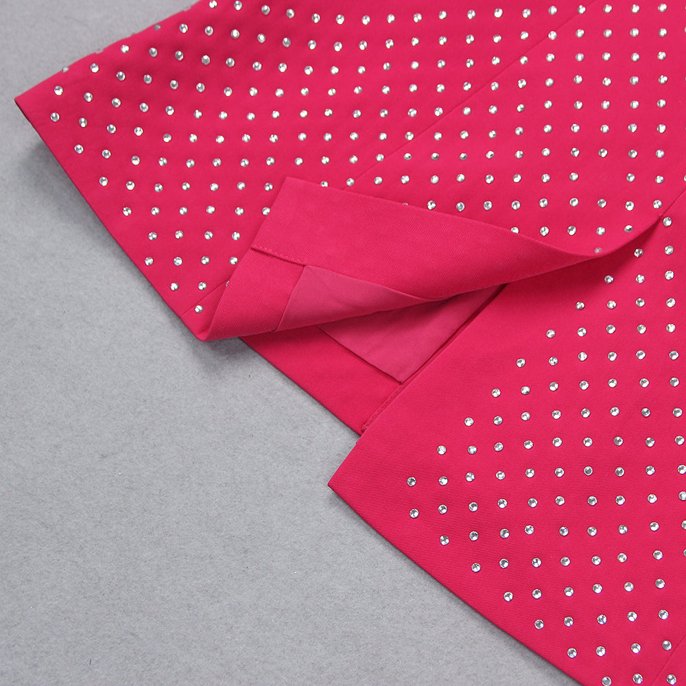 Sparkly Long Sleeve Three Piece Suit Hot Pink HV9601