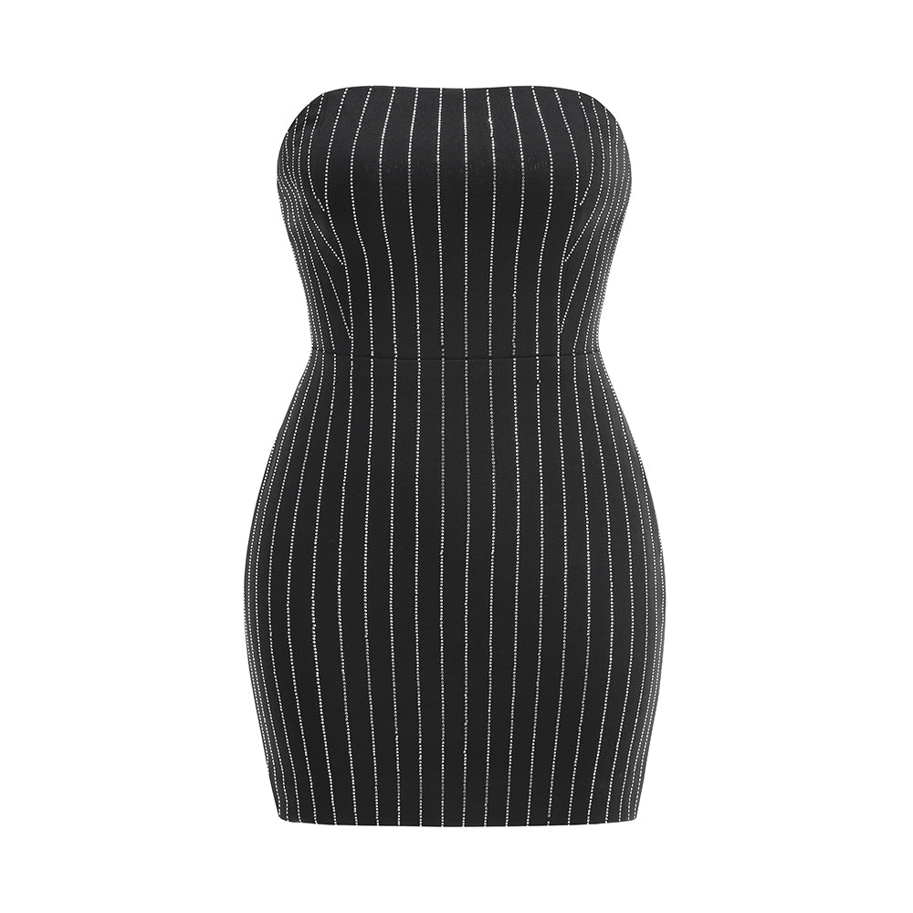 Strapless Crystal Stripes Dress Black HV1985