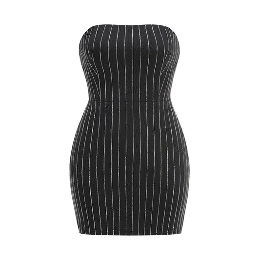 Strapless Crystal Stripes Dress Black HV1985