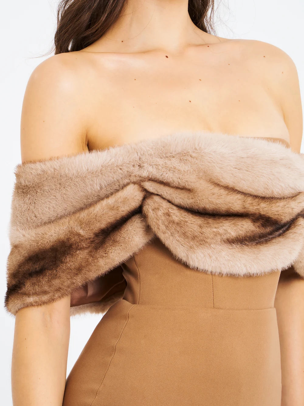 Fur Bardot Dress Brown HV1990
