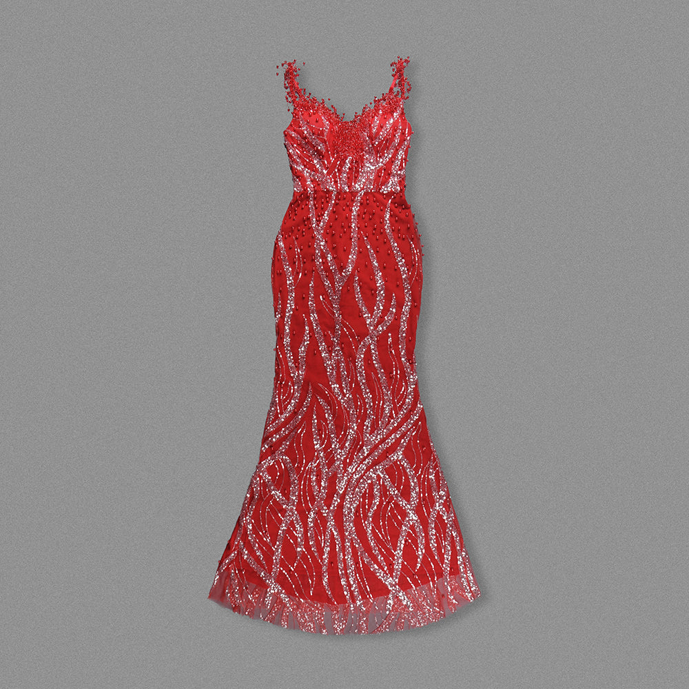 Sequin Maxi Dress Red Silver HV1998