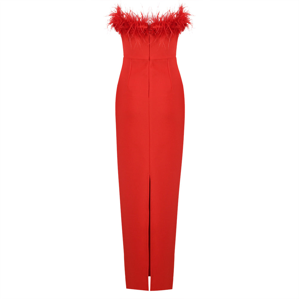 Feather Detail Strapless Maxi Dress HV8791