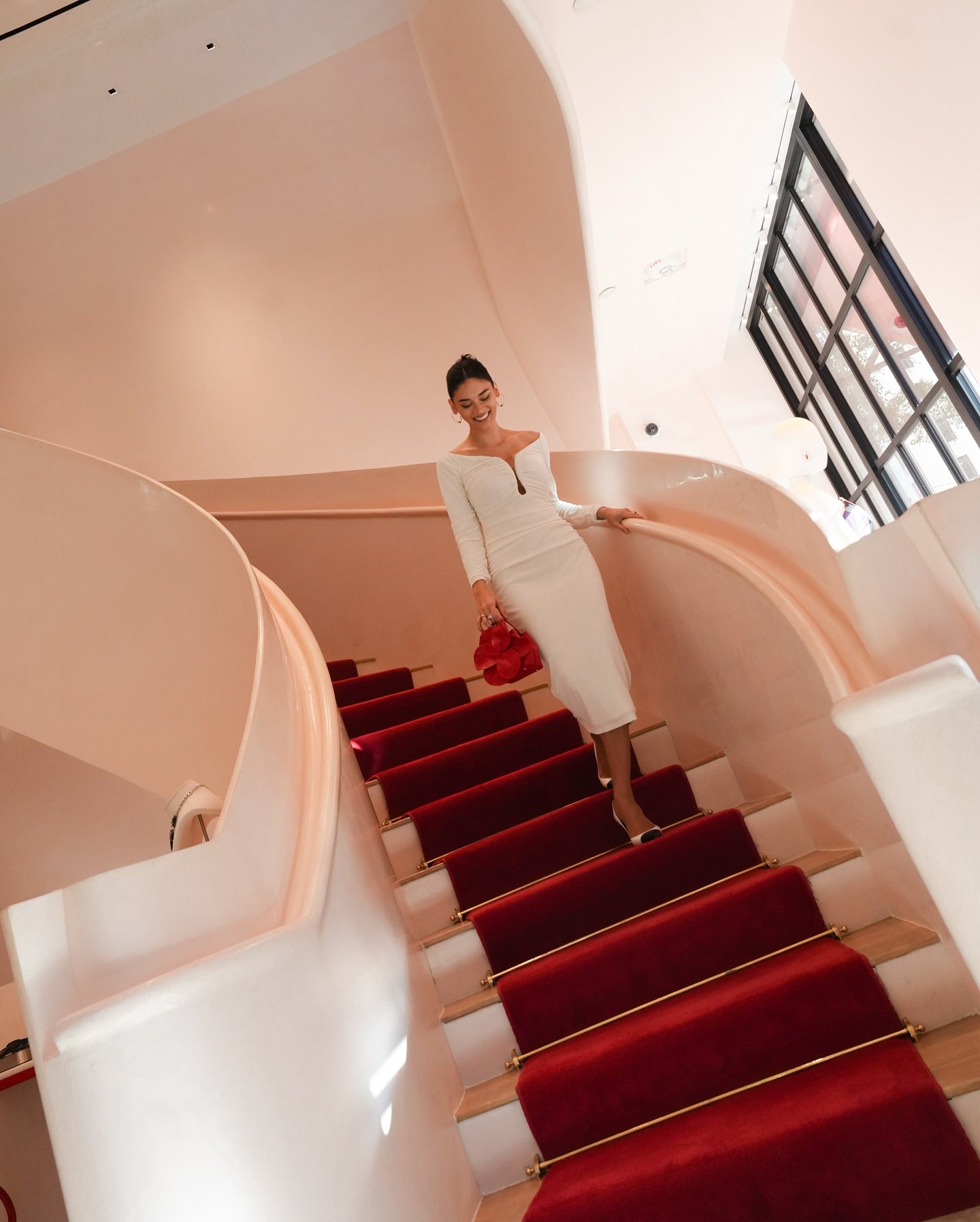 Long Sleeve Ruched Bardot Midi Dress White HV1923