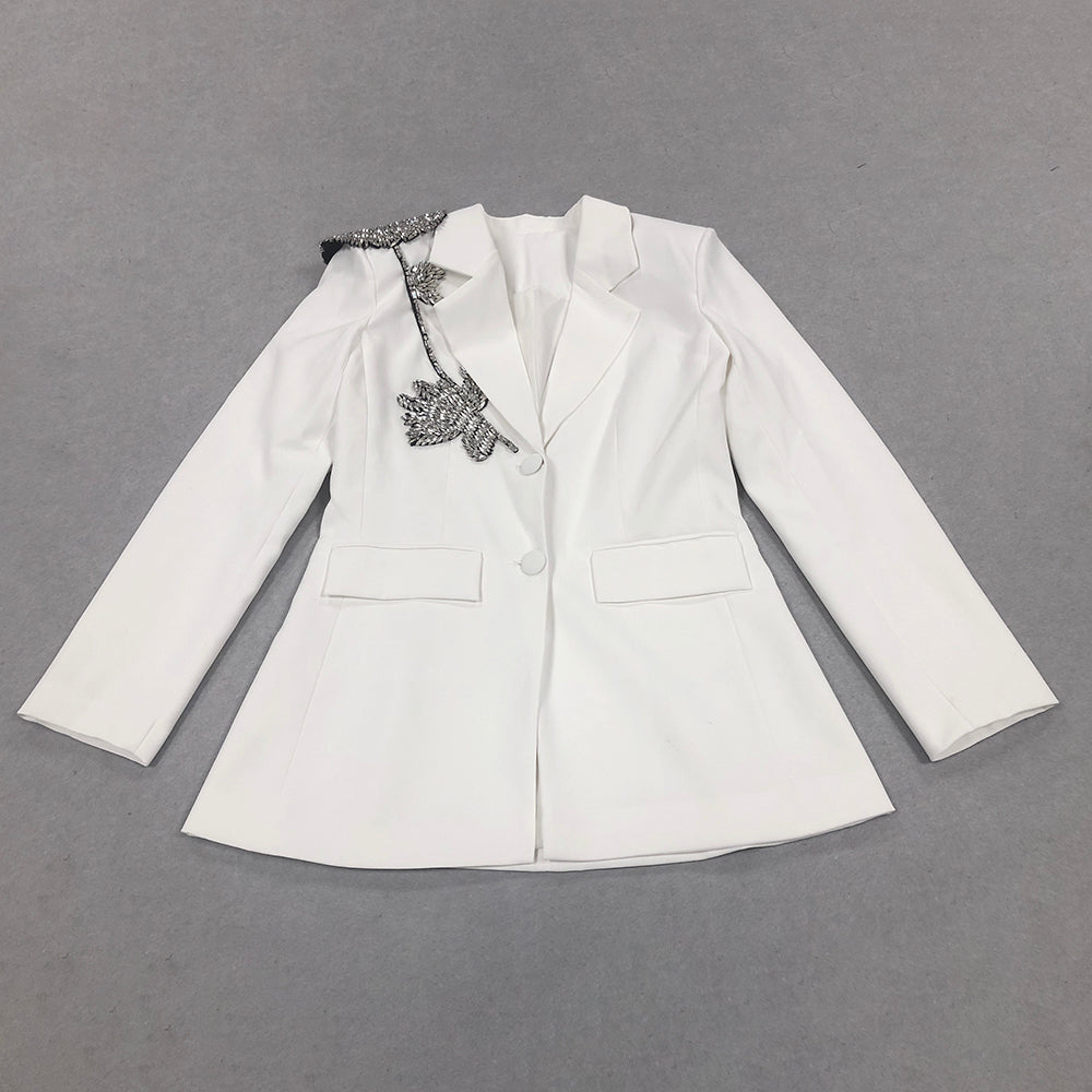 Long Sleeve Floral Detail Blazer White HV1354