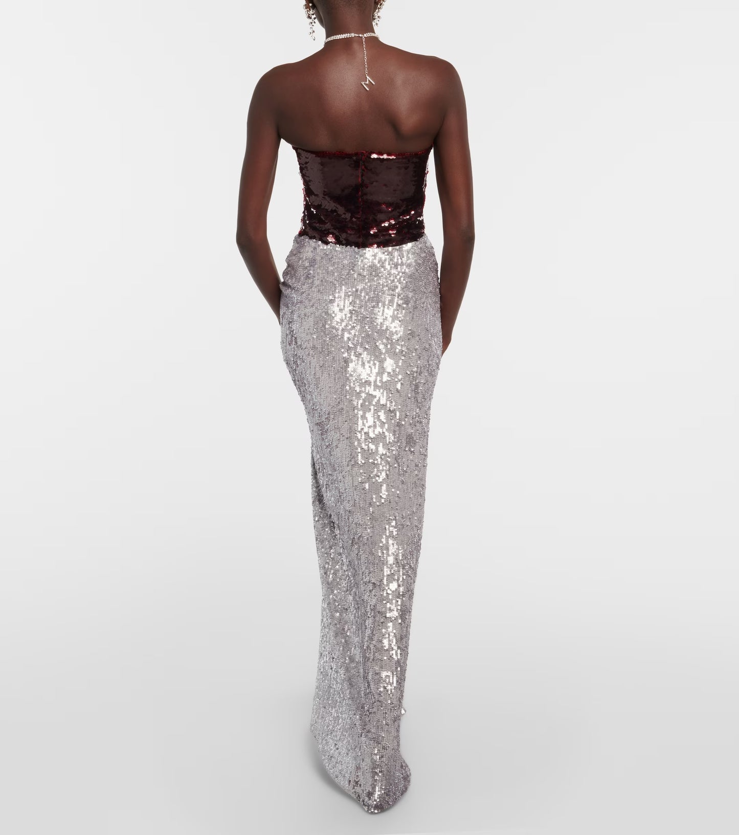 Floral Sequin Maxi Skirt Silver HV1610