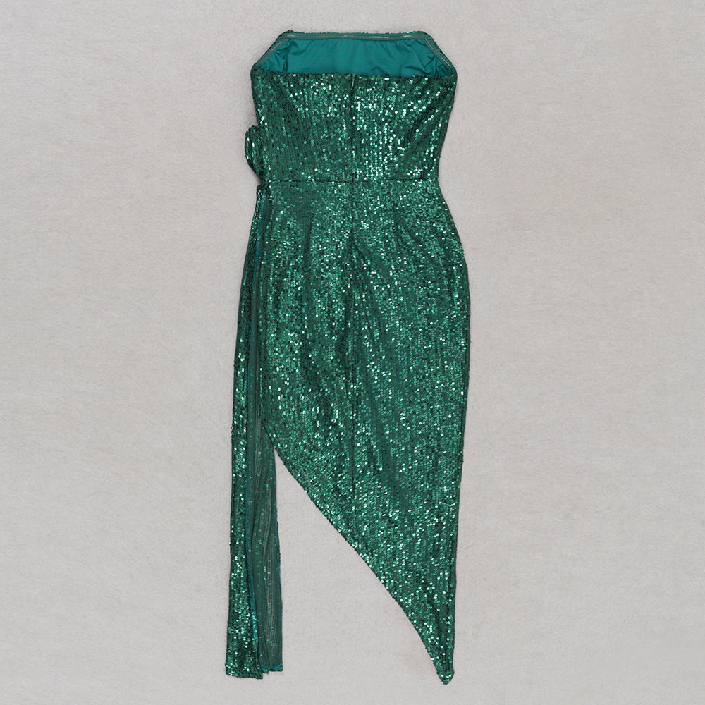 Strapless Draped Sequin Dress Green HV9410