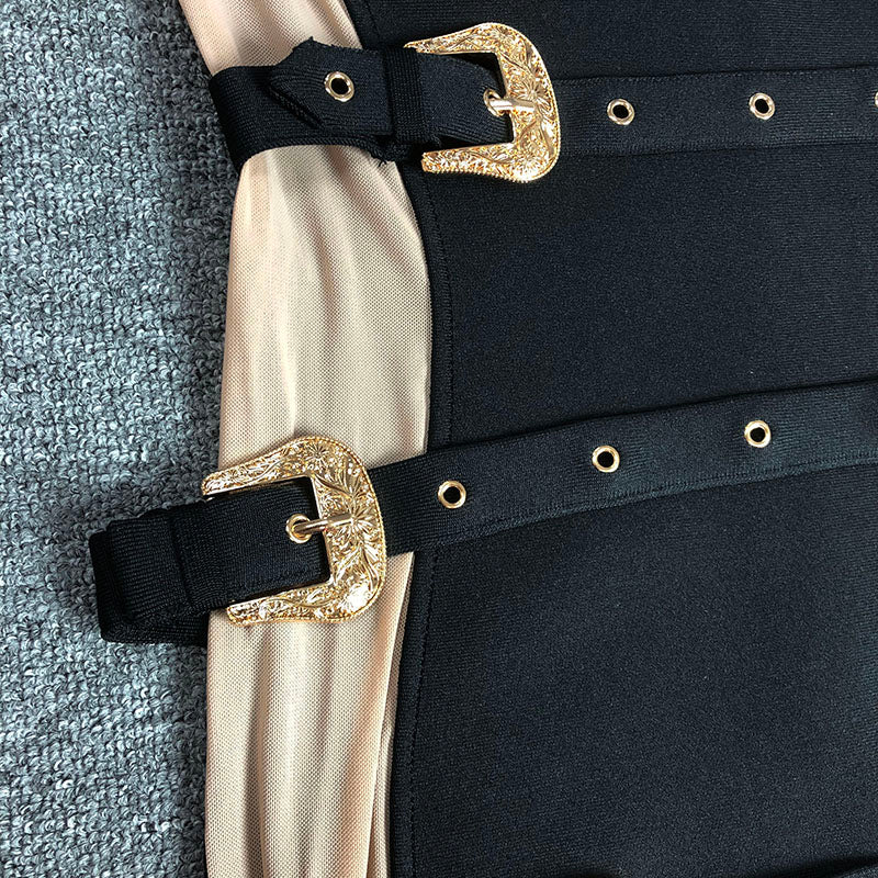 Bustier Buckle Detail Dress Black HV1662