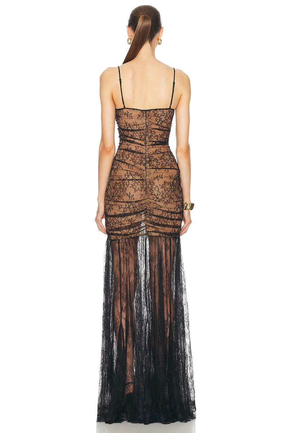 Lace Corset A Line Maxi Dress Black Nude HV1766