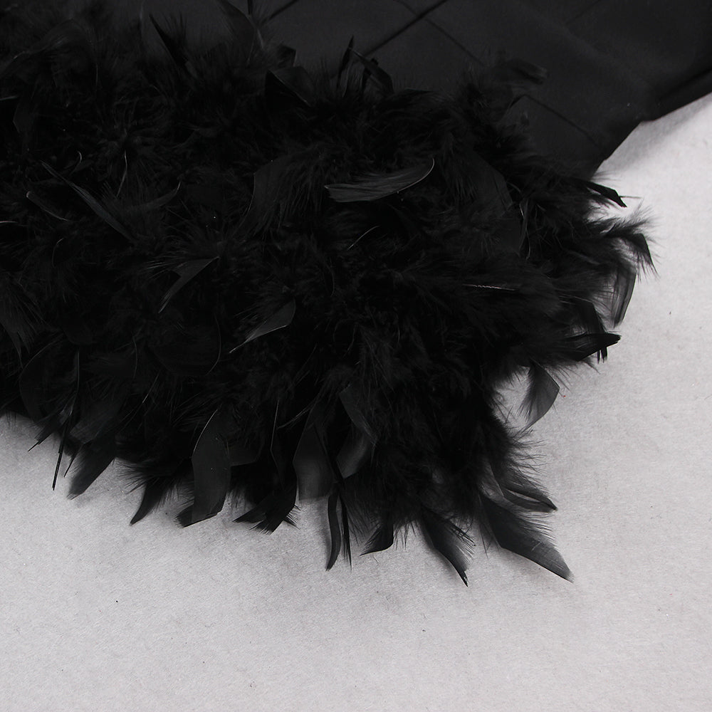 Long Sleeve Rhinestone Feather Dress HV9215