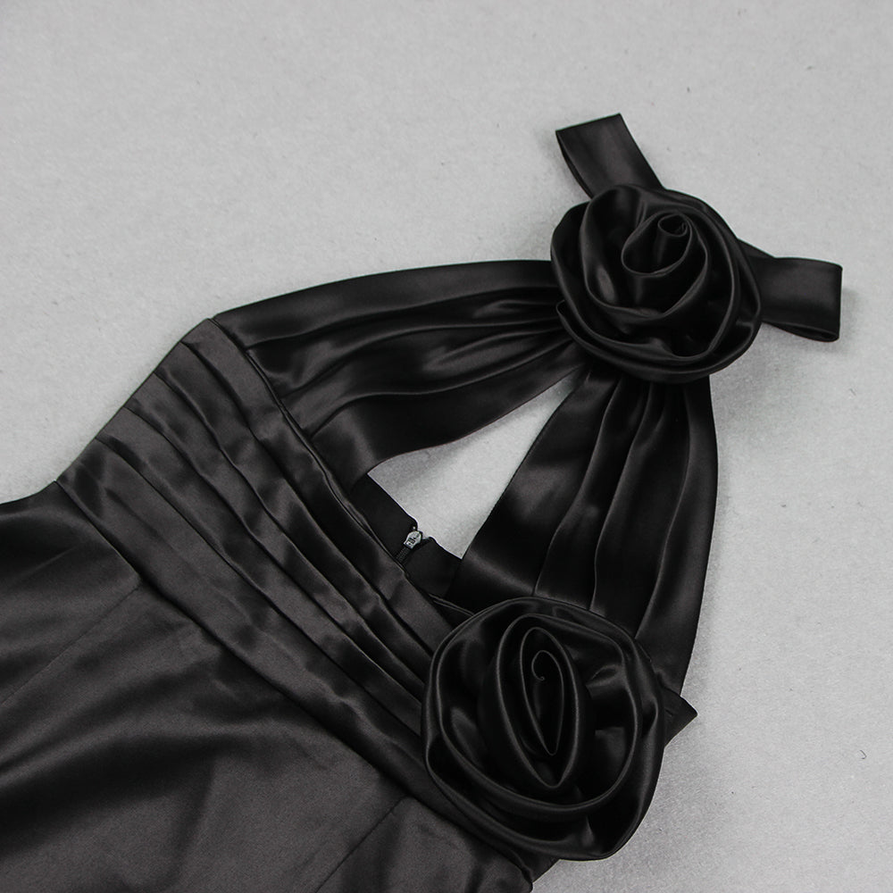 Halter Flower Detail A Line Dress HV1084