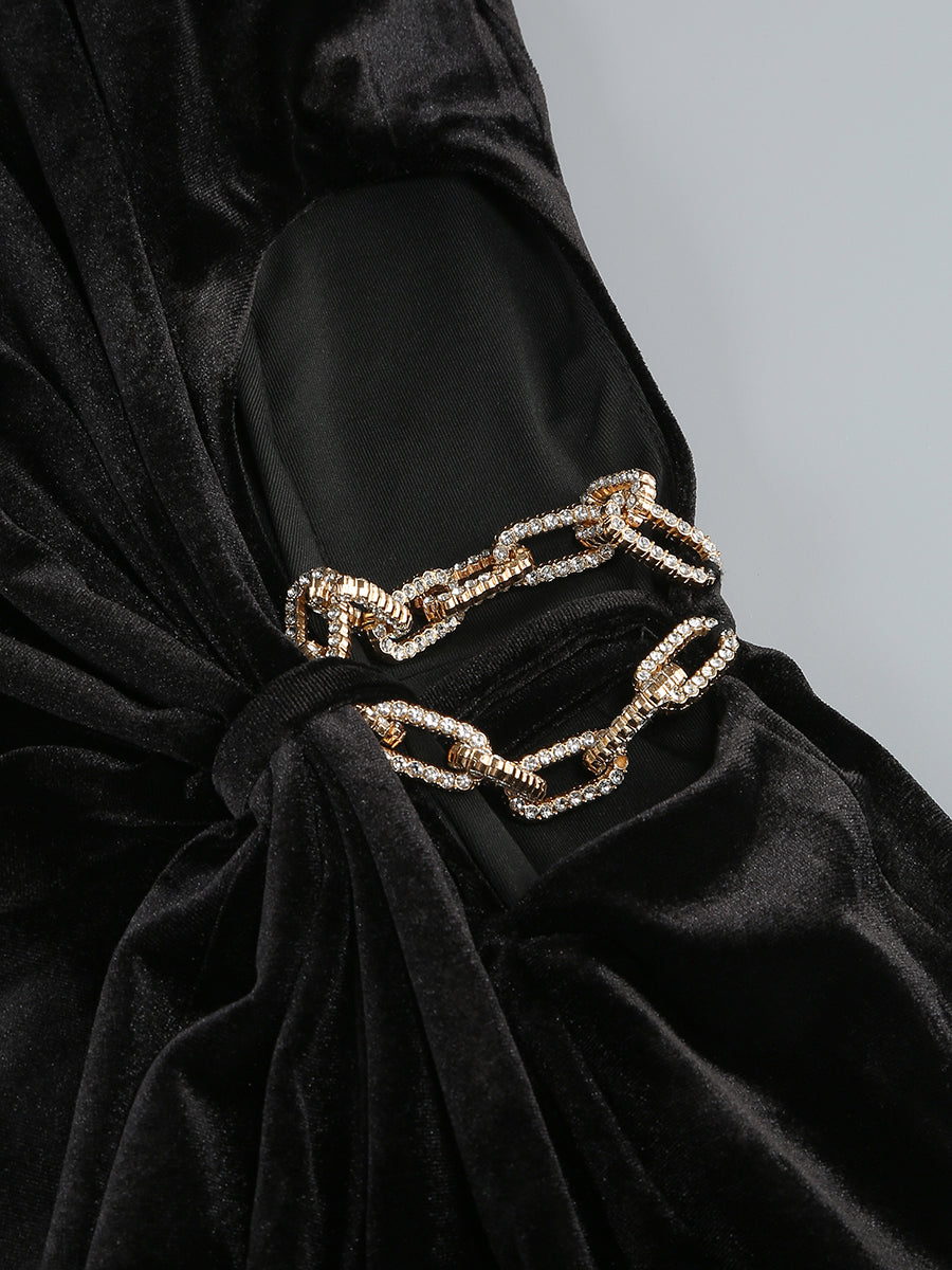 Crystal Chain Maxi Velvet Dress Black
