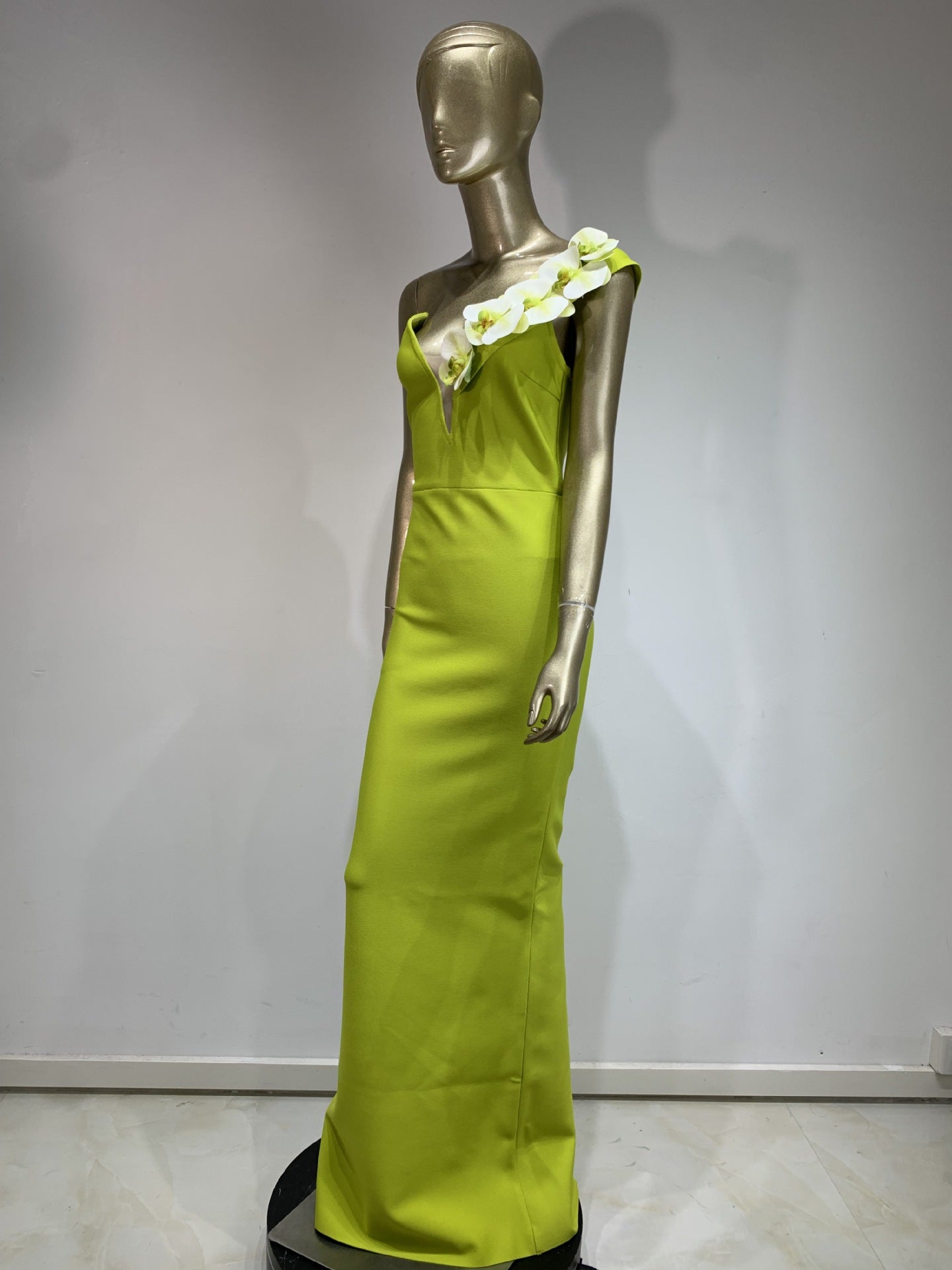 Floral One Shoulder Maxi Dress Lime