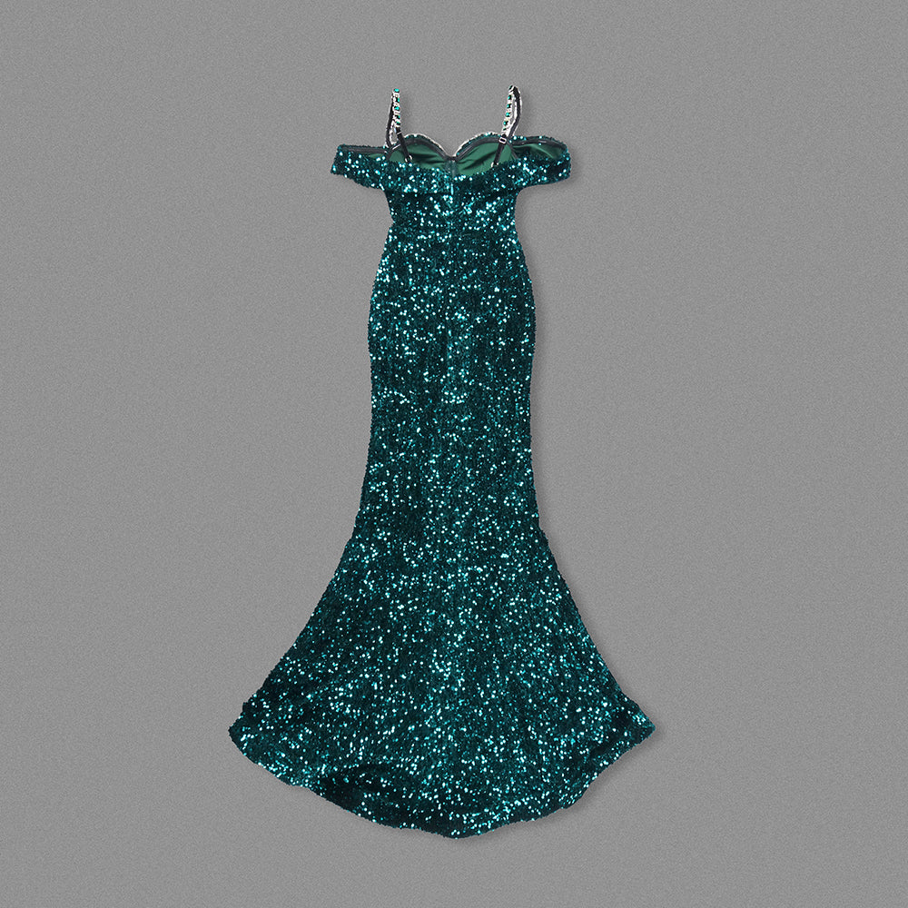 Crystal Corset Sequin Maxi Dress Green HV2002