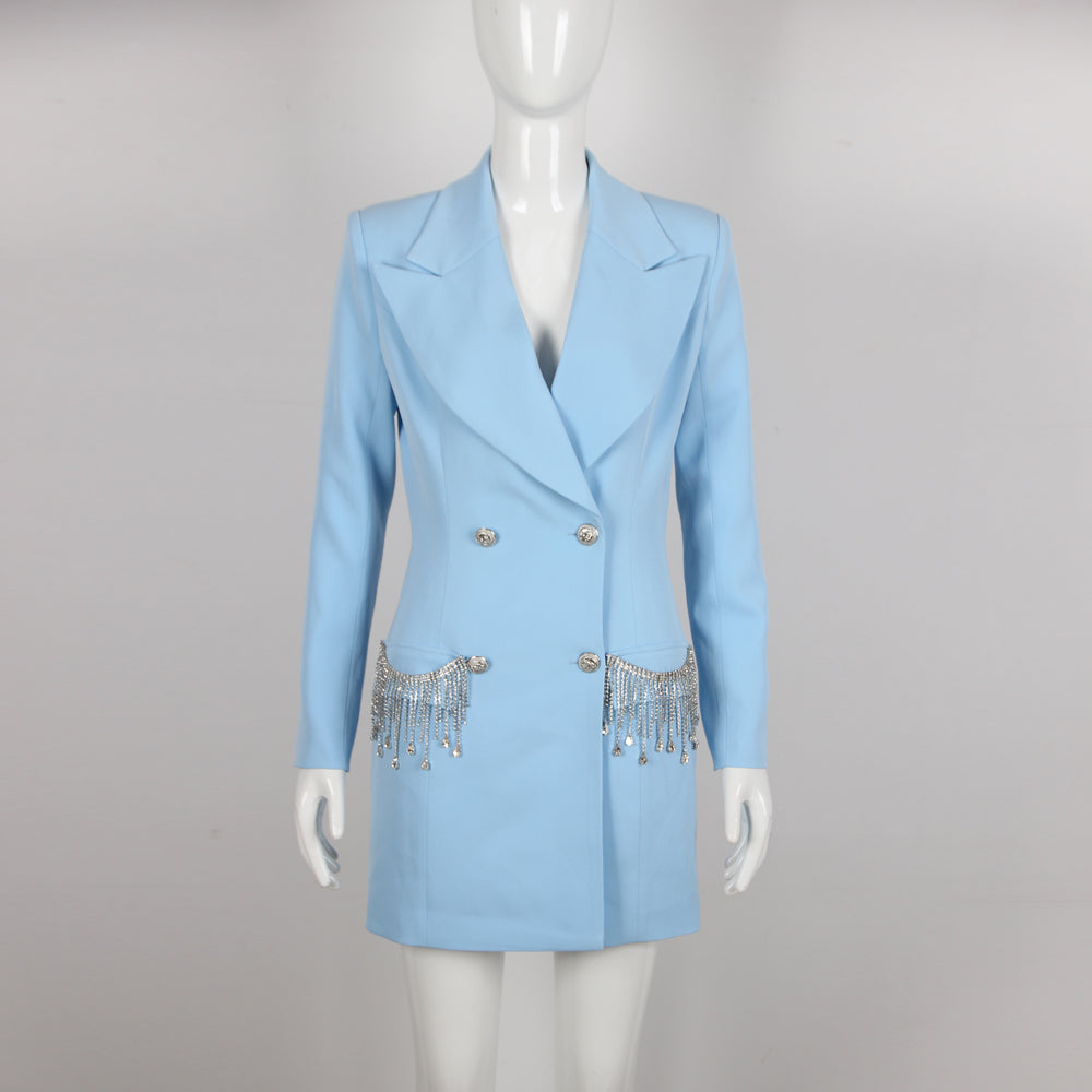Embellished Long Sleeve Blazer Dress Blue HV9135