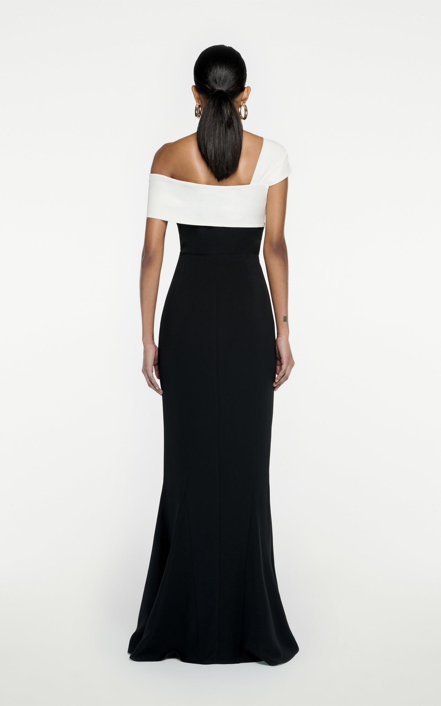 One Shoulder Draped Maxi Dress Black White HV9811