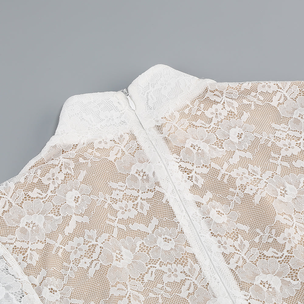 Long Sleeve Lace Corset Dress White HV2245