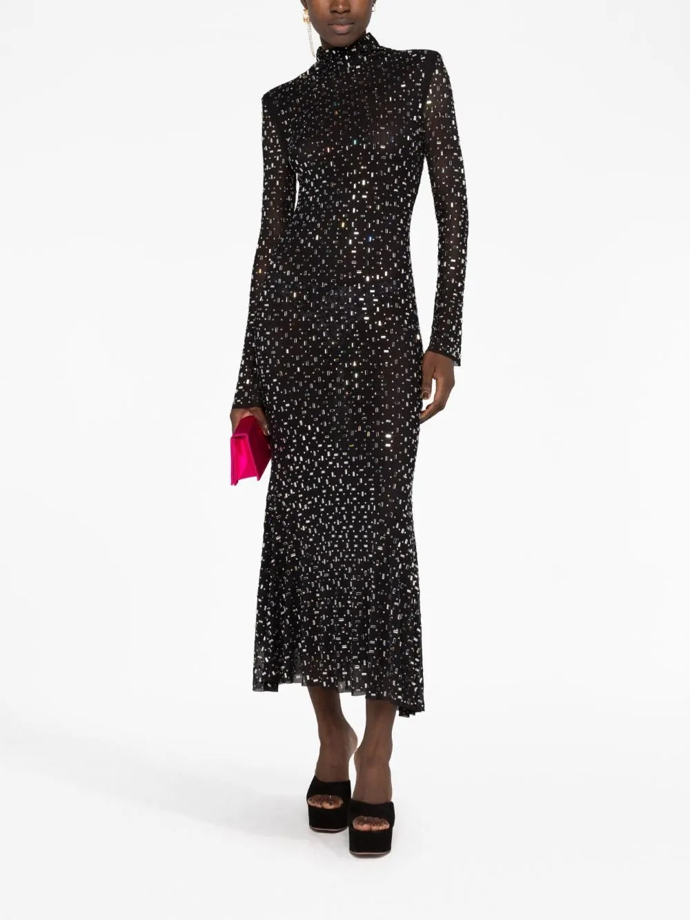 Long Sleeve Embellished Mermaid Dress Black HV1750