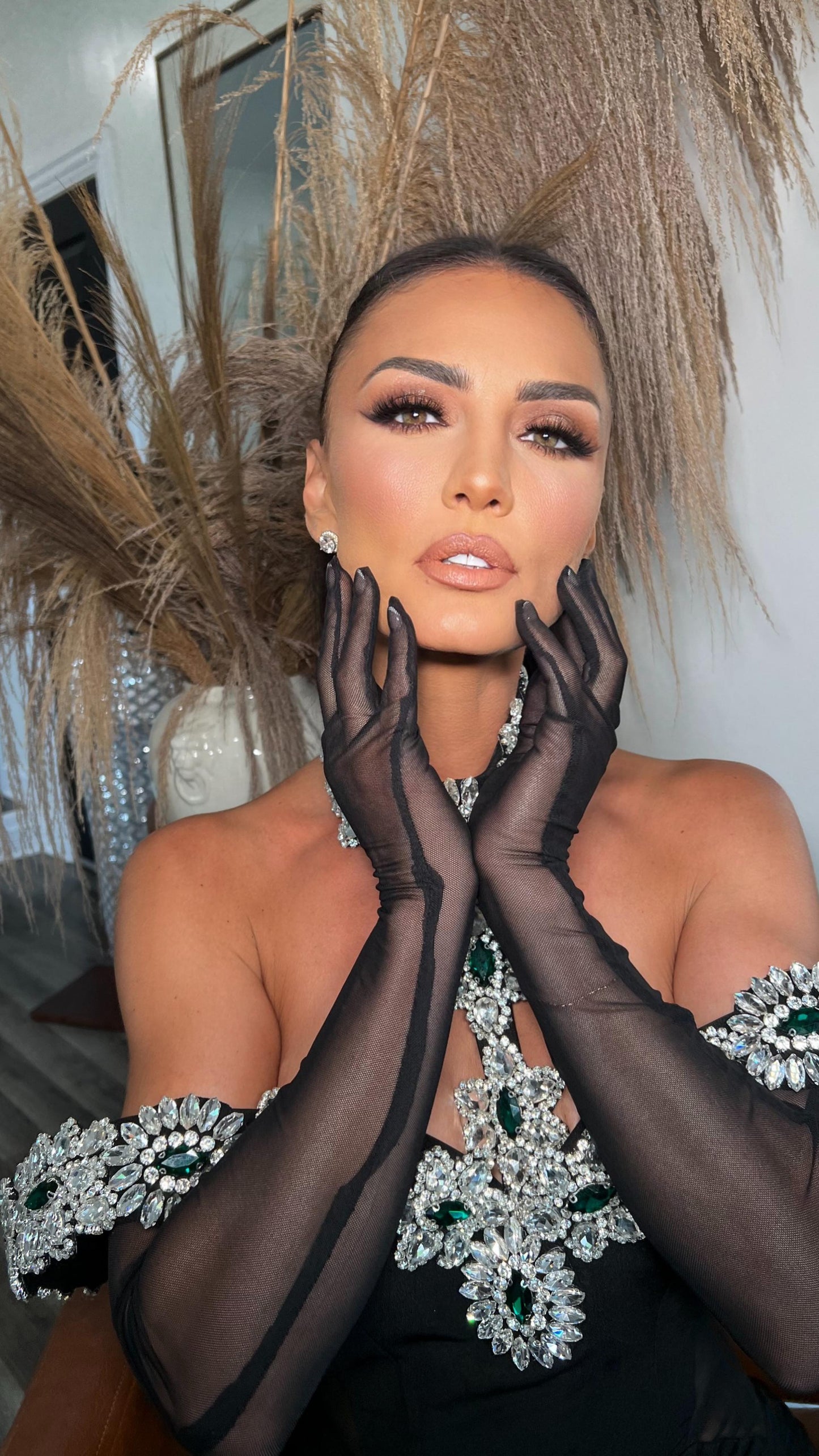 Halter Crystal Bardot Velvet Dress Maxi Black HV1495