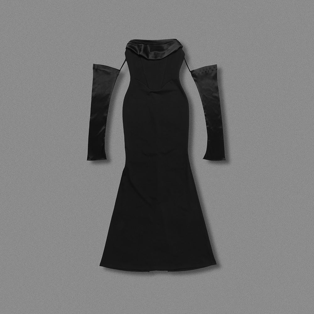 Long Sleeve Strapless Draped Maxi Dress HV2127