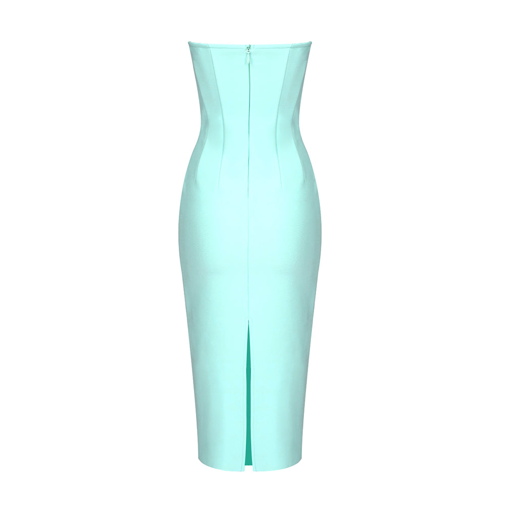 Strapless Crystal Bustier Midi Dress Green HV9616