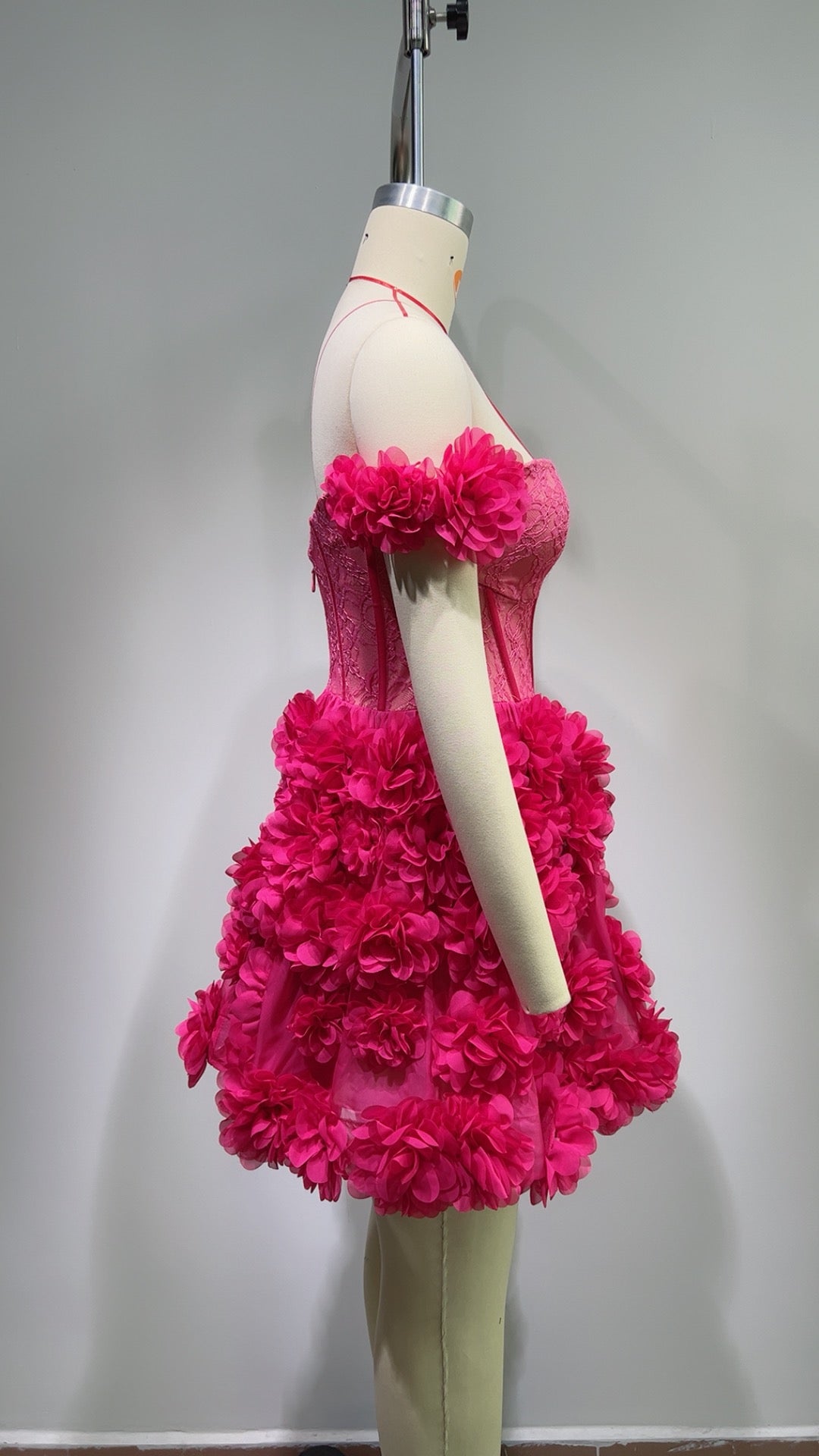 Bardot Lace Corset Floral A Line Dress Hot Pink HV1265