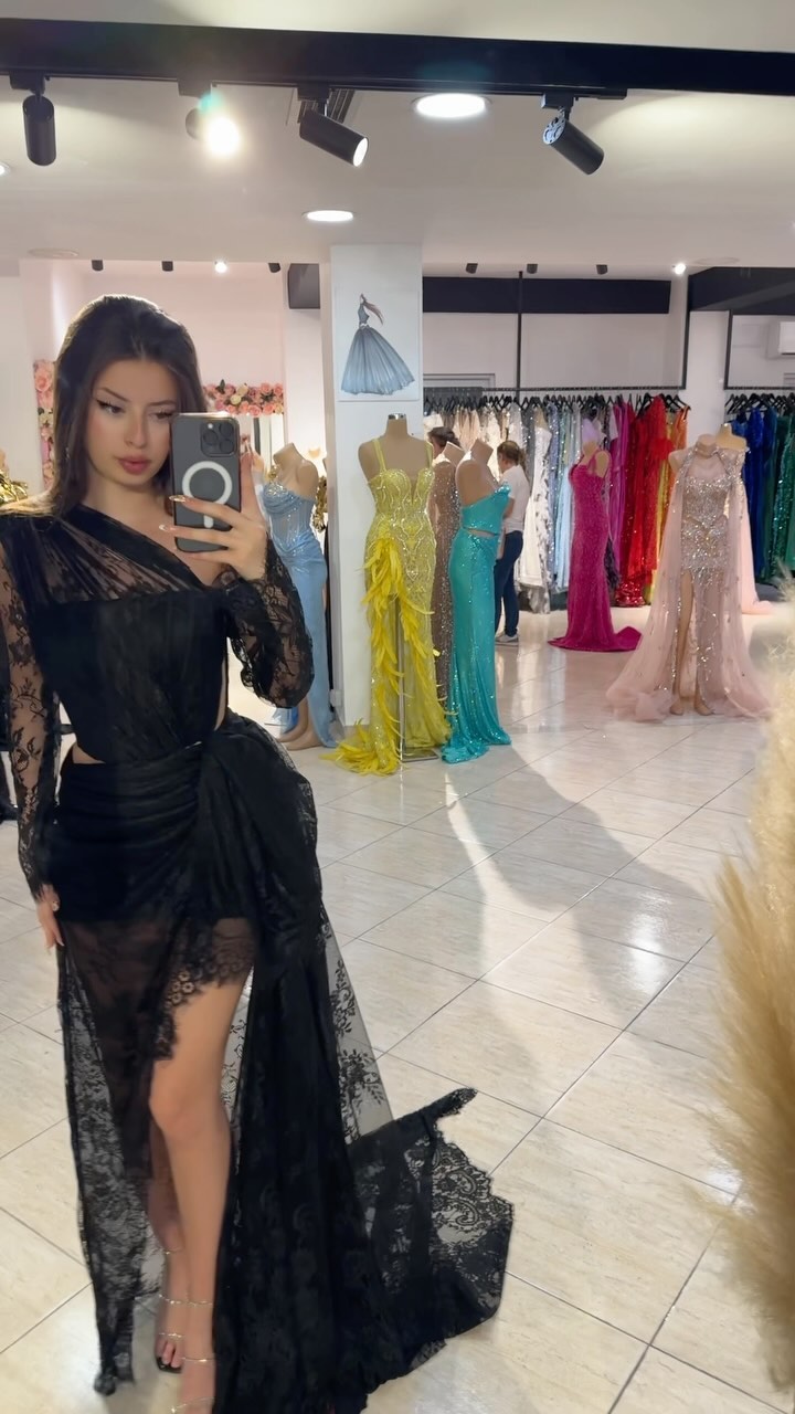 Long Sleeve Draped Lace Maxi Dress Black HV1744