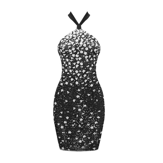 Halter Sequin Dress Black HV1869
