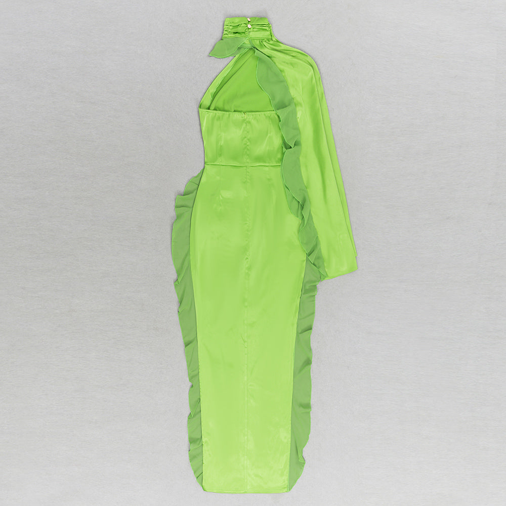 One Sleeve Ruffle Detail Maxi Dress Green HV9697