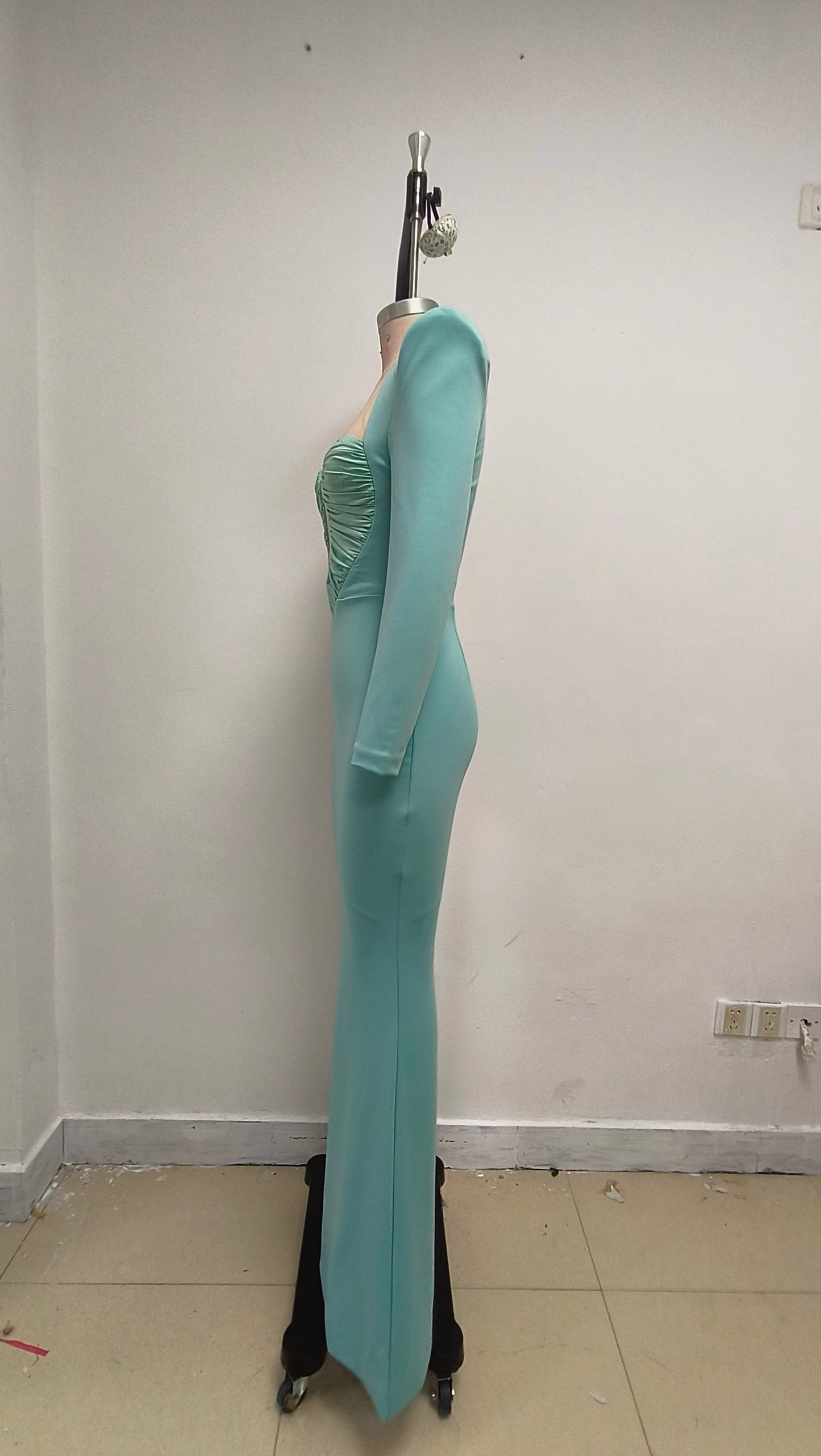 Long Sleeve Draped Bustier Maxi Dress HV1991