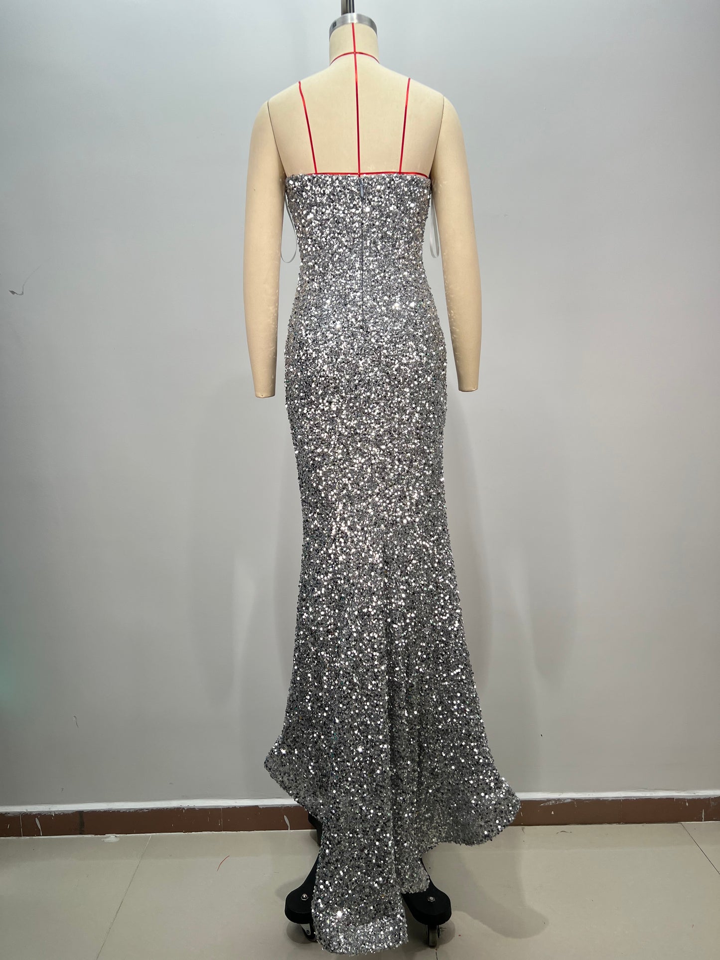 Strapless Sequin Maxi Mermaid Dress Silver HV1759