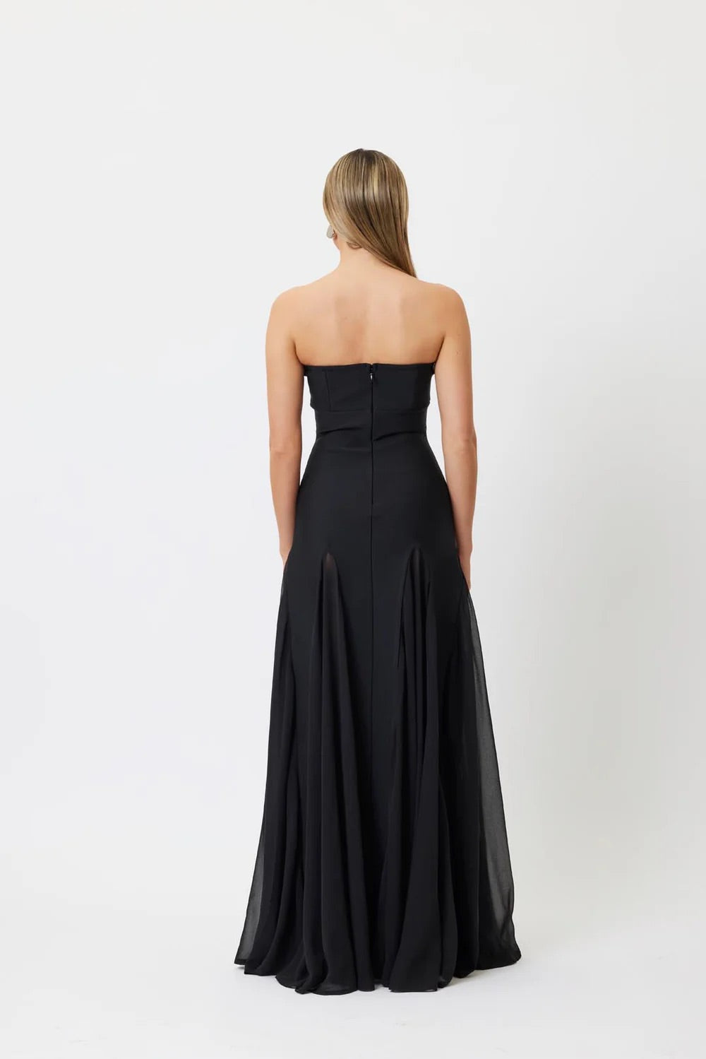 Strapless Mesh Insert A Line Maxi Dress HV1962
