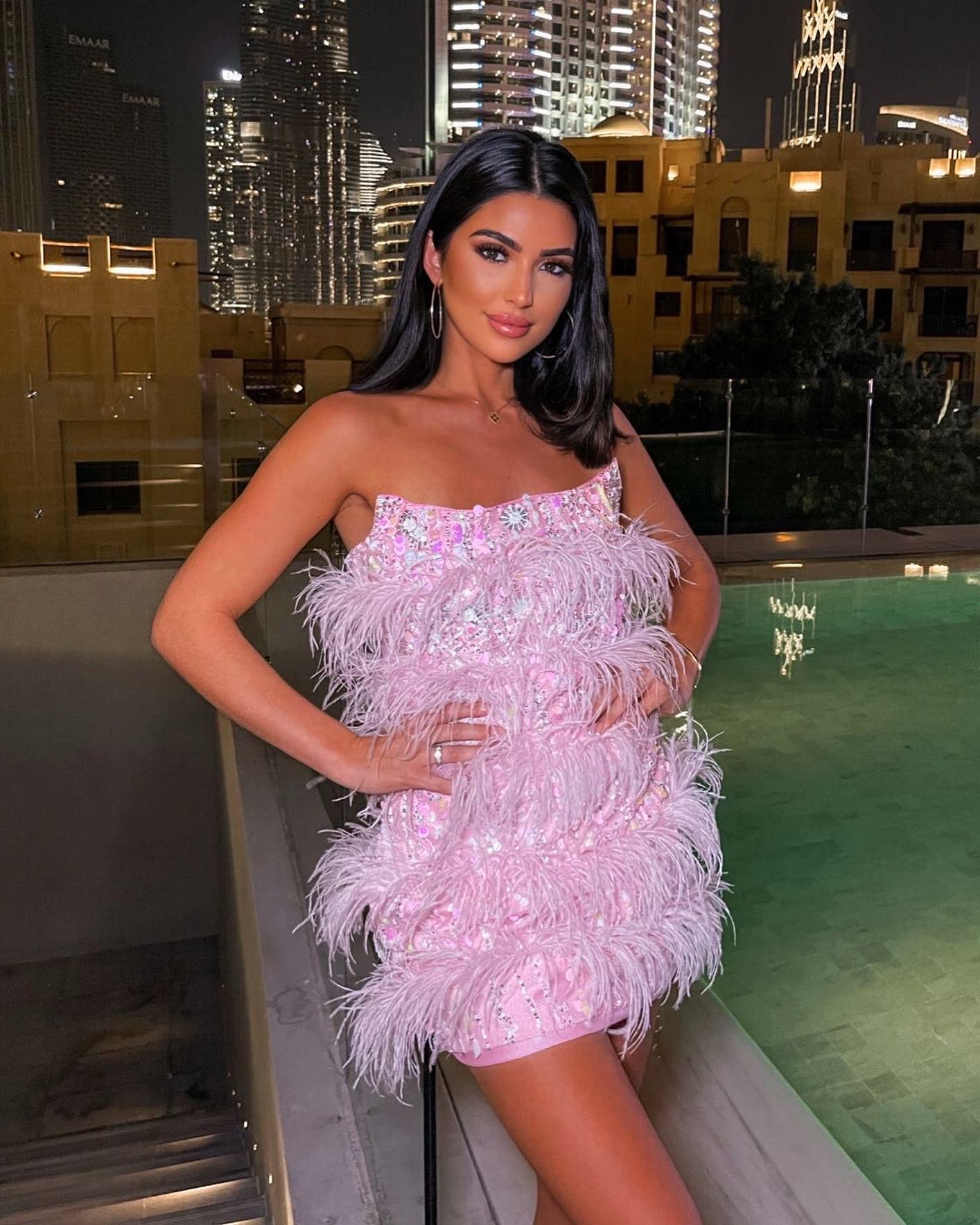 Strapless Feather Sequin Dress Pink HV9288