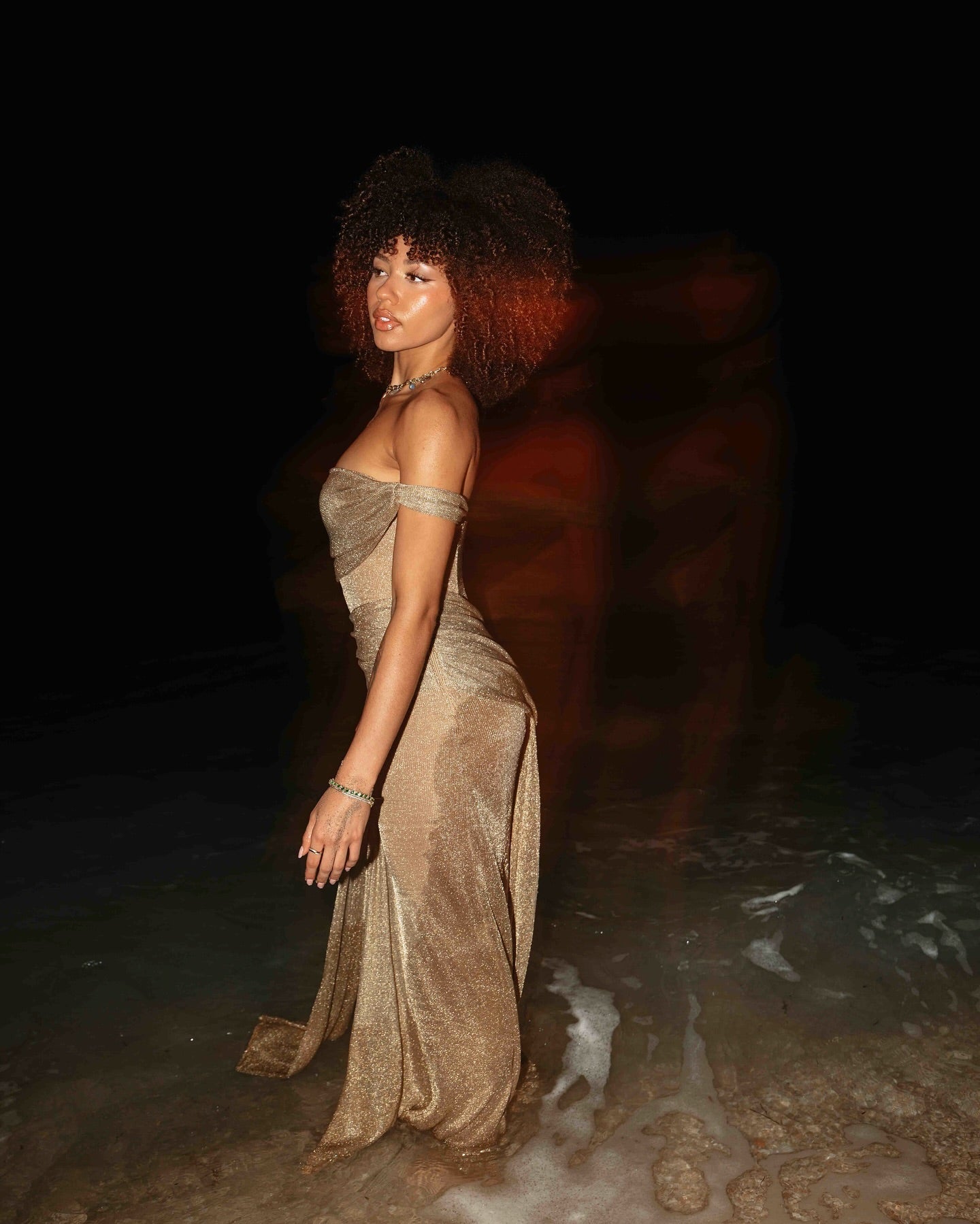 One Shoulder Draped Maxi Dress Gold Nude HV2070