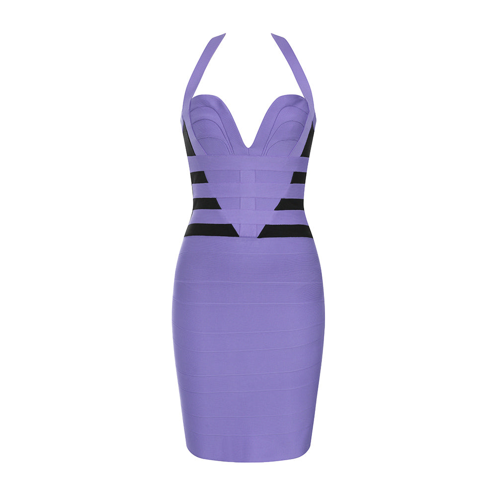 Halter Dress Purple Black HV9466