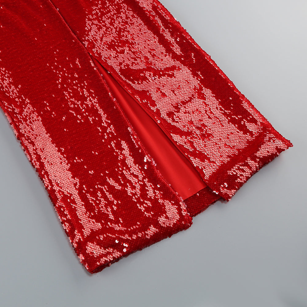 Long Sleeve Sequin Midi Dress Red HV1690