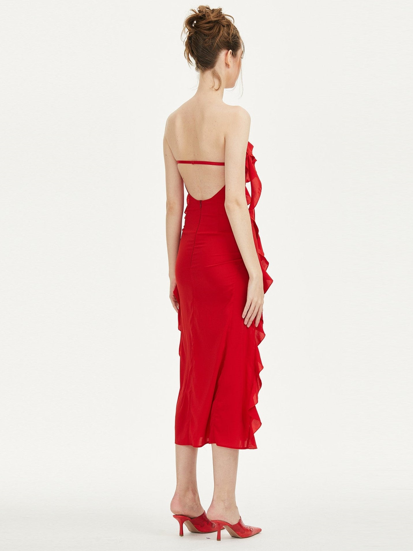 Halter Ruffle Midi Dress Red HV9889