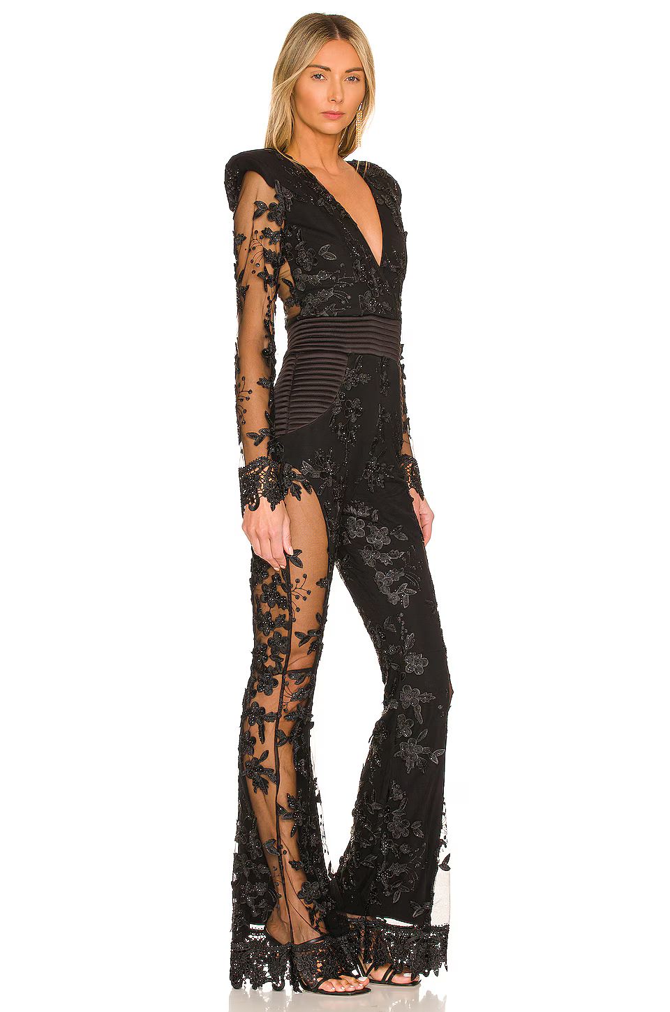 Long Sleeve Floral Lace Jumpsuit Black HV1988