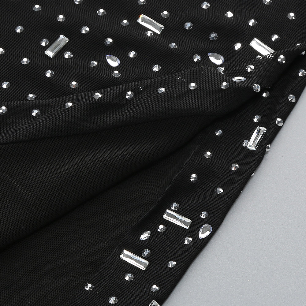 Long Sleeve Embellished Mermaid Dress Black HV1750