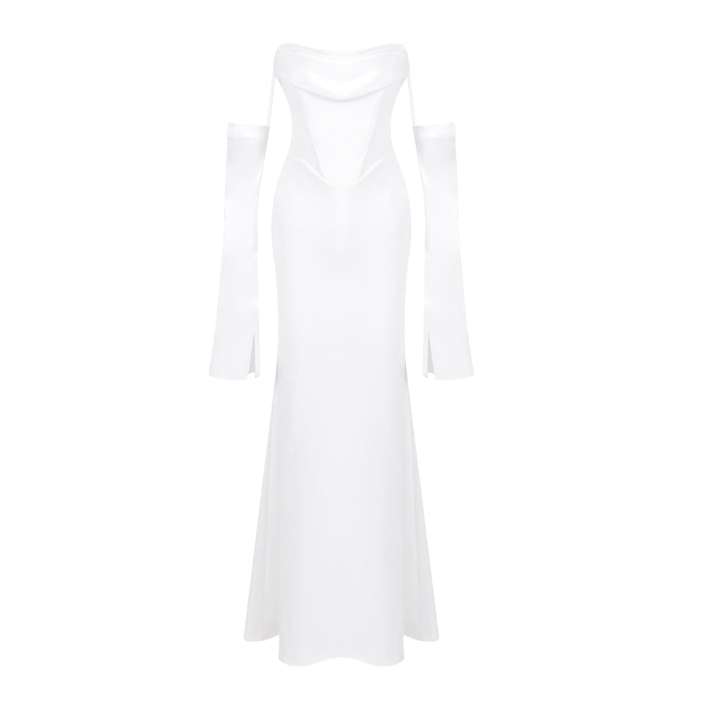 Long Sleeve Strapless Draped Maxi Dress HV2127