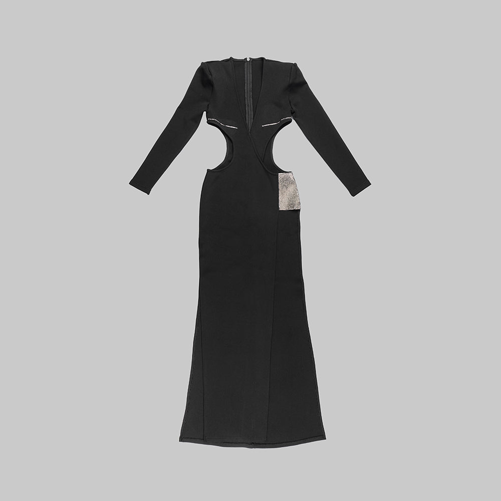 Long Sleeve Crystal Detail Maxi Dress Black HV9821