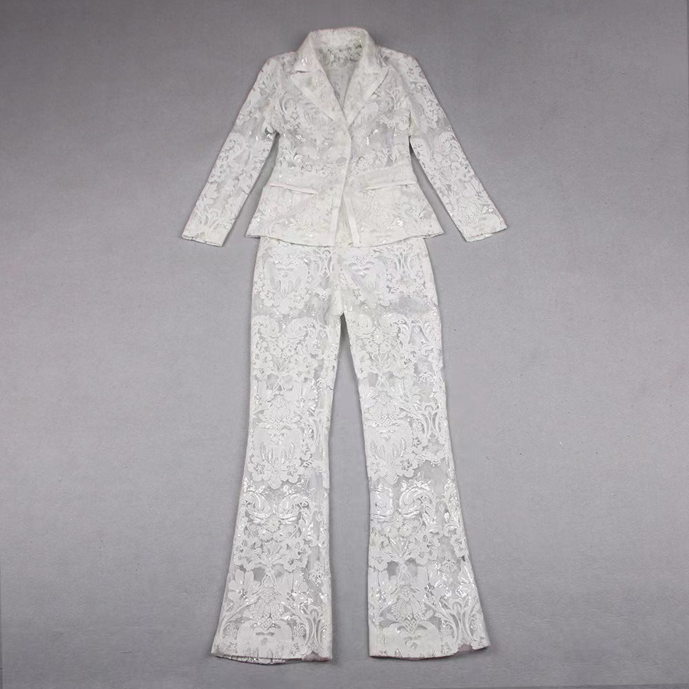 Long Sleeve Sequin Lace Suit HV9305
