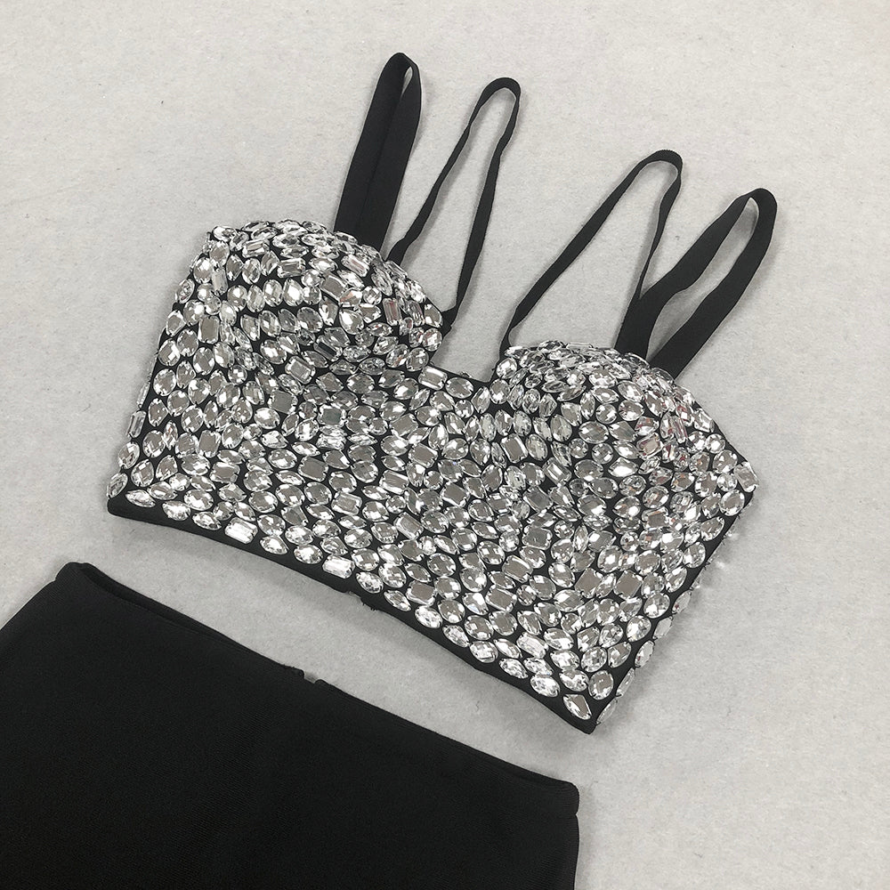 Crystal Bustier Two Piece Maxi Dress Black HV1426