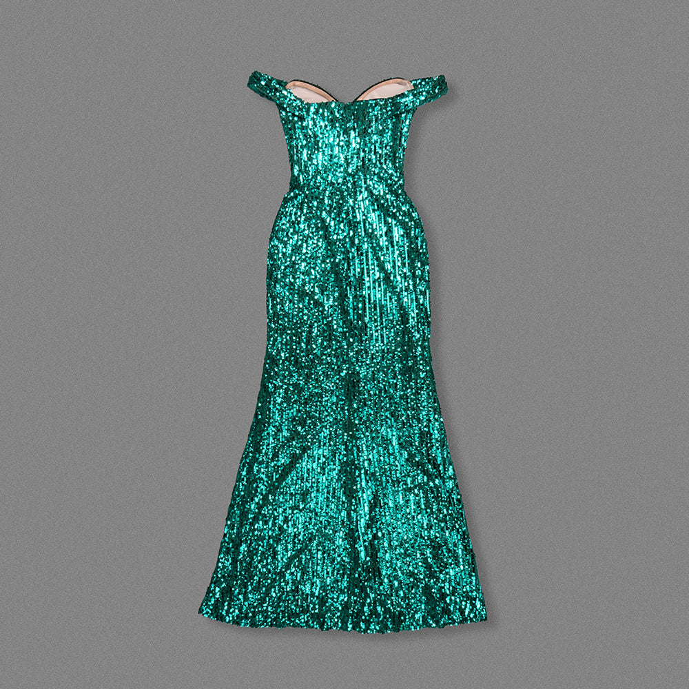 Bardot Bustier Sequin Maxi Dress Green HV2131