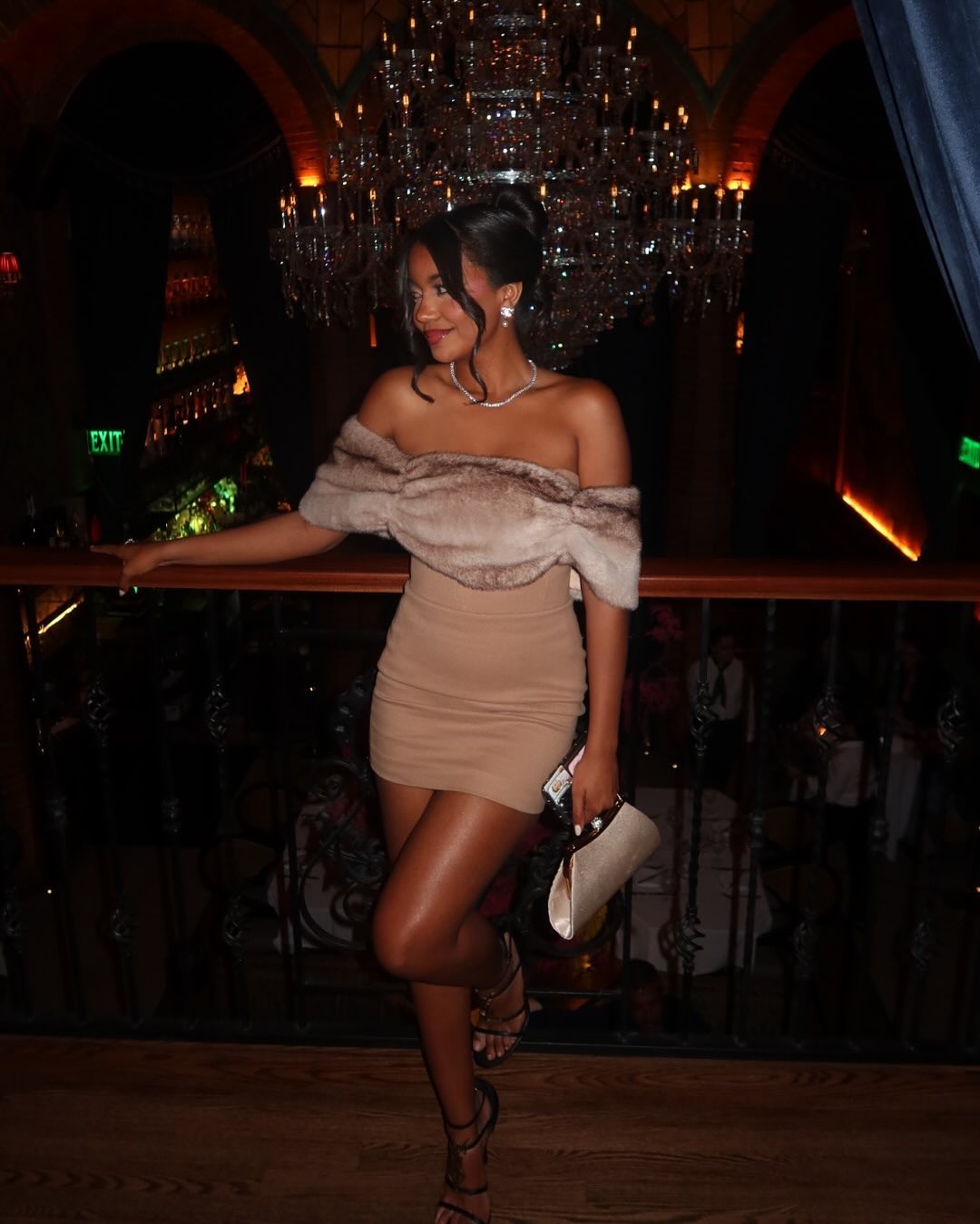 Fur Bardot Dress Brown HV1990