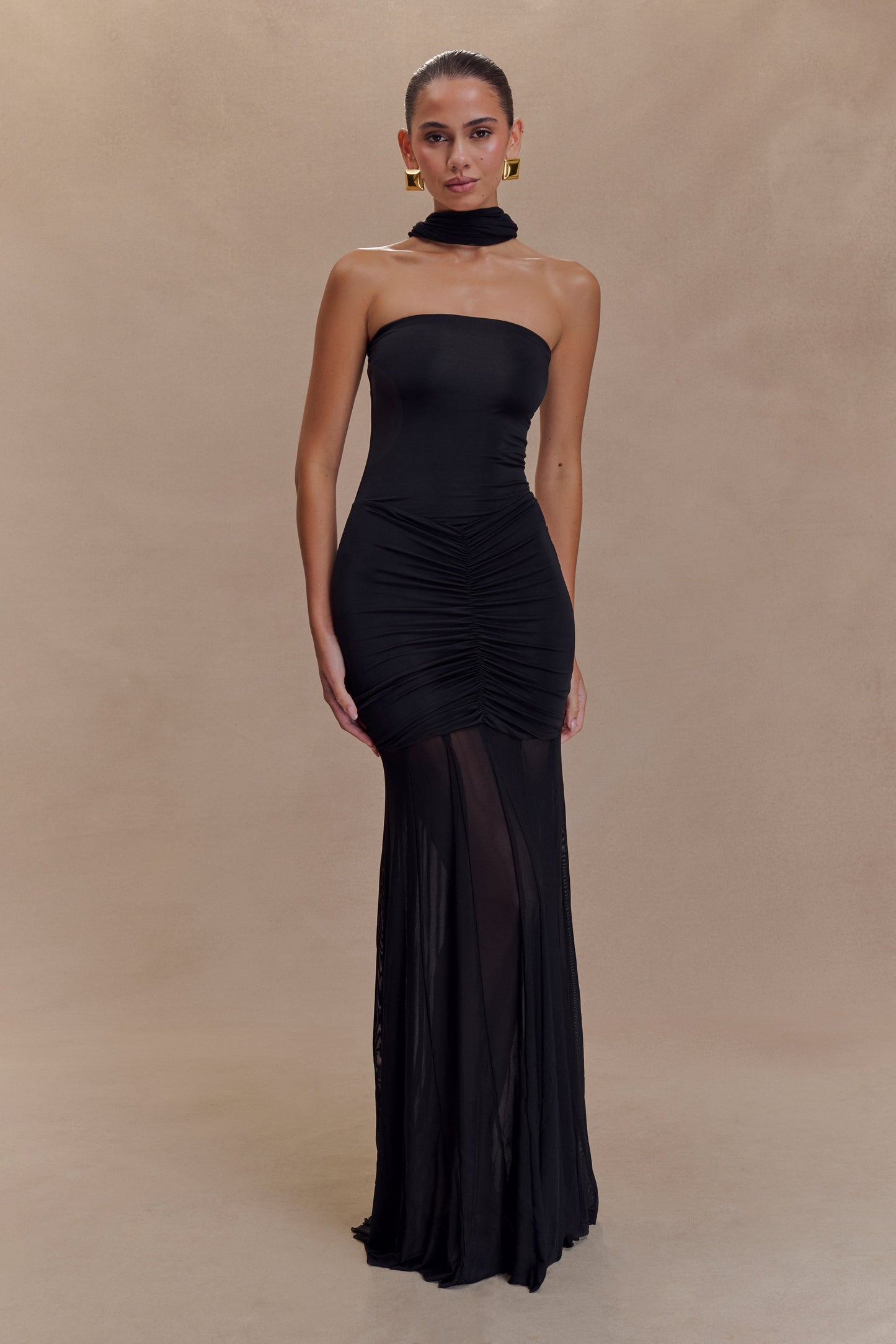 Bardot Ruched Maxi Dress Ivory HV2140