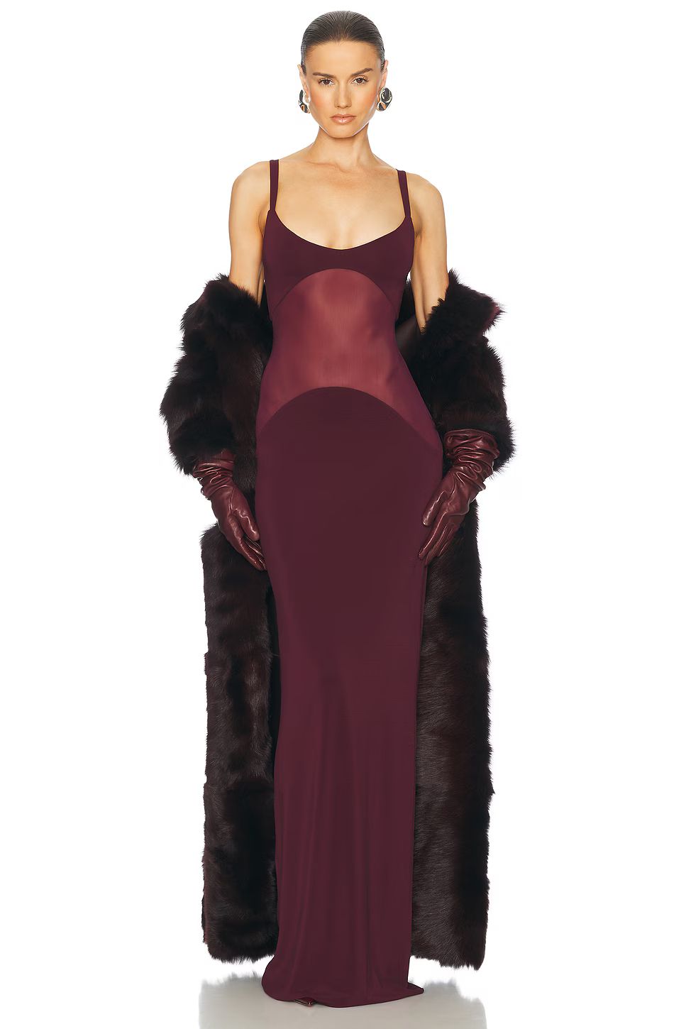 Mesh Insert Maxi Dress Burgundy HV2032