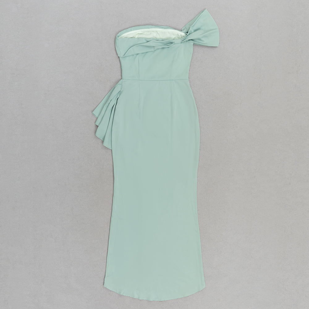 One Shoulder Draped Ruffle Maxi Dress Green HV9809