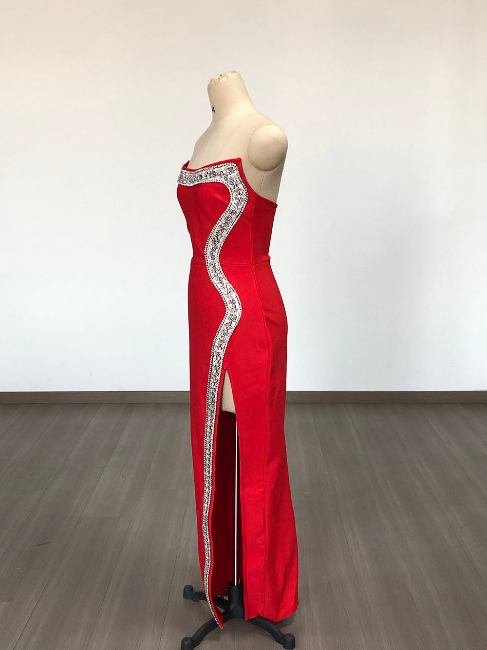 Strapless Design Crystal Detail Maxi Dress Black