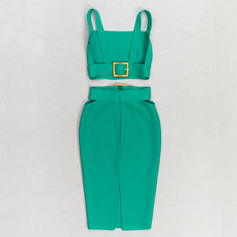 Belt Detail Two Piece Midi Dress Green HV9525