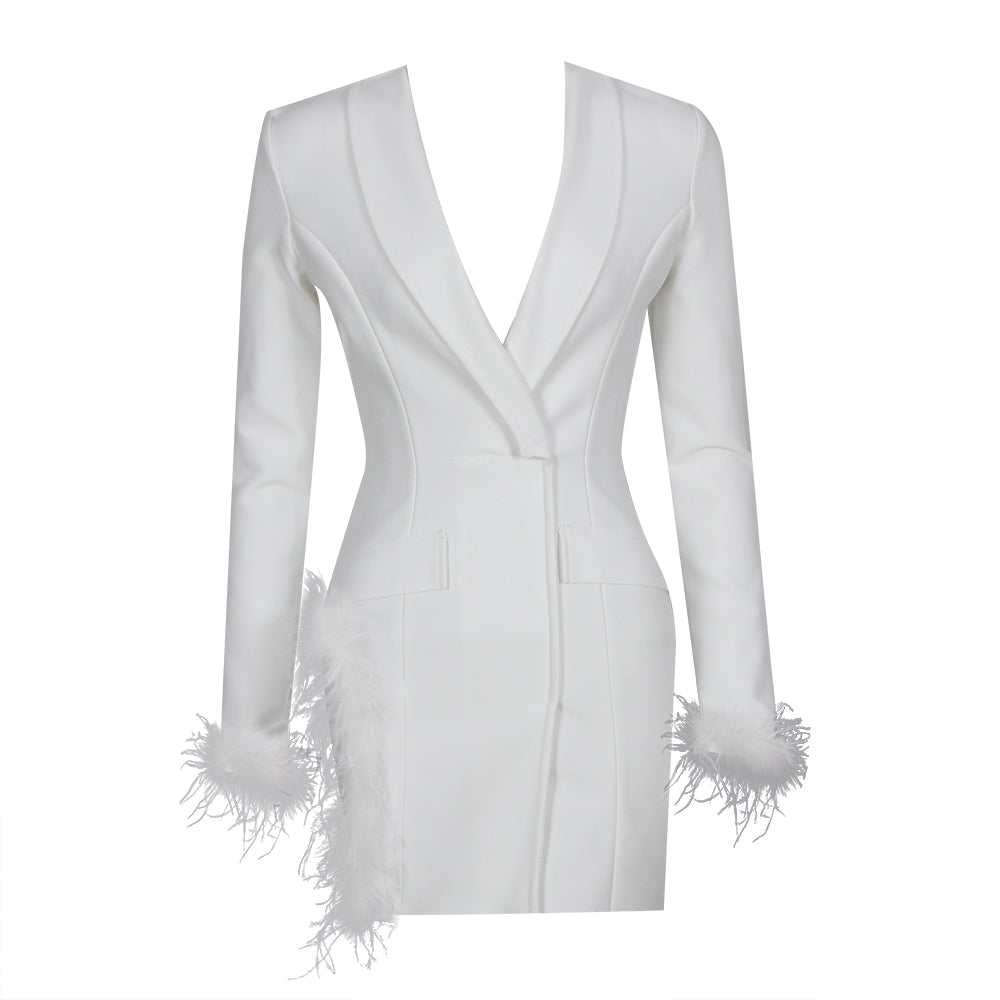 Long Sleeve Feather Detail Blazer Dress Hot Pink HV9064